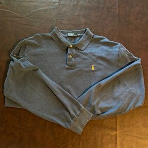 Long sleeve Heather blue polo shirt